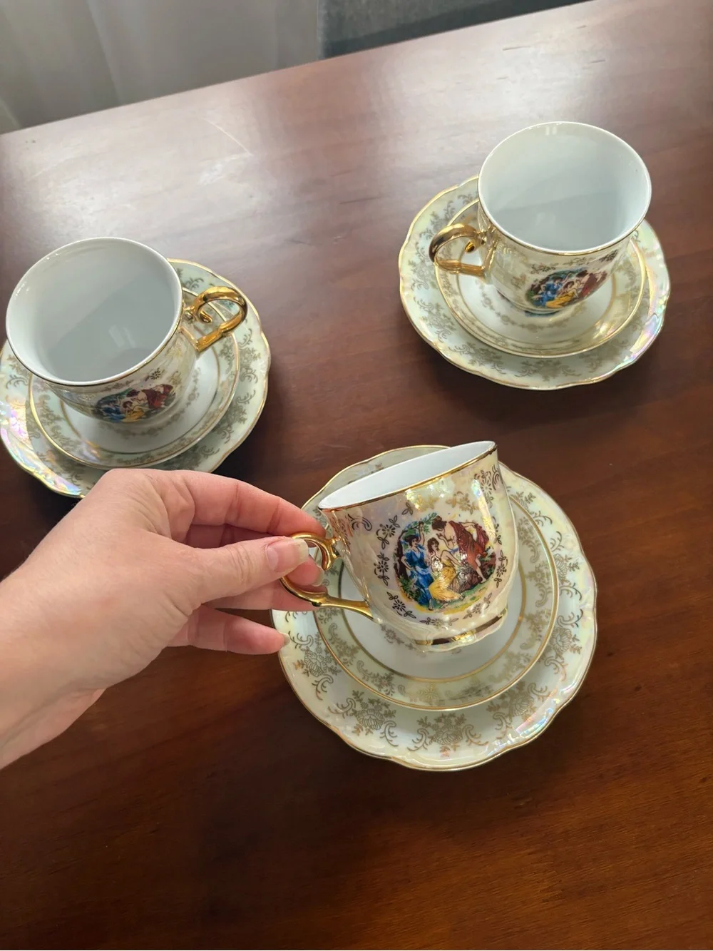 Czech Republic porcelain teacups saucers  9pc Victorian Art Nouveau Madonna set